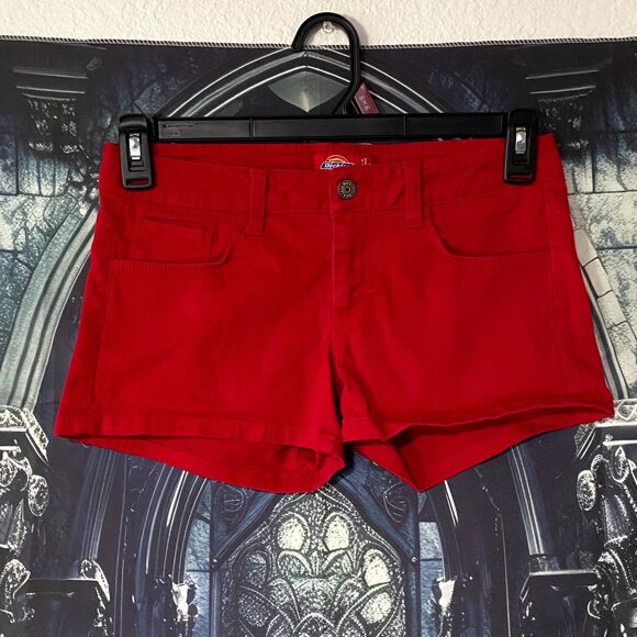 Dickies Short Women's 7 Red Denim Hip Hop Workwear Skater Grunge Punk Stretch - Picture 1 of 5